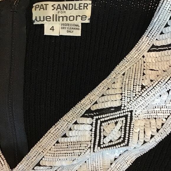 Vintage Pat Sandler for Wellmore knit and beaded dress black white - Picture 9 of 10